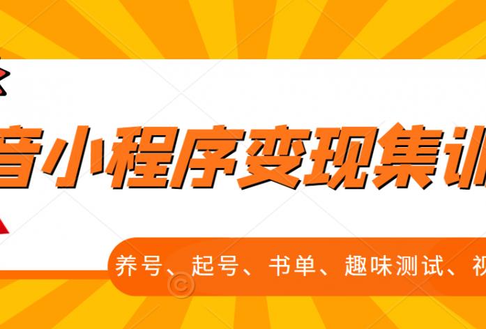 抖音小程序变现集训课，养号、起号、书单、趣味测试、视频剪辑，全套流程-问小徐资源宝库