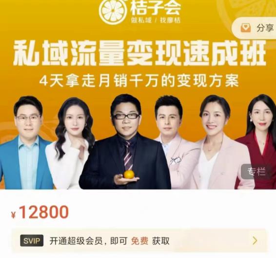 桔子会·私域流量变现速成班，4天拿走月销千万的变现方案 价值12800元-问小徐资源宝库
