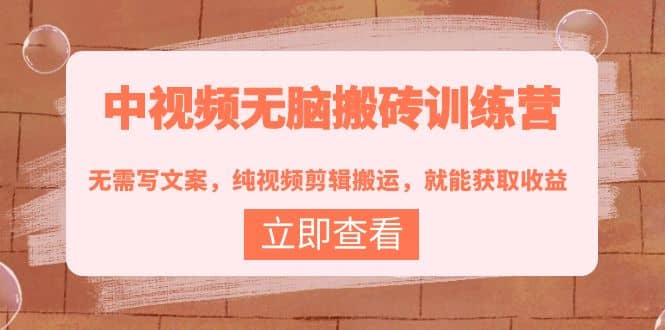 中视频无脑搬砖训练营：无需写文案，纯视频剪辑搬运，就能获取收益-问小徐资源宝库